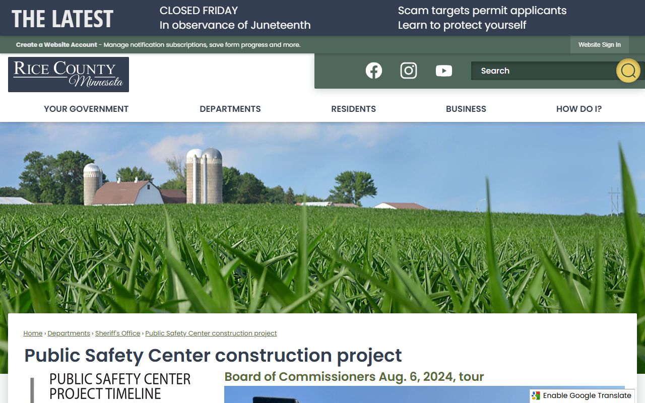 Rice County Jail Public Safety Center inmate population project page